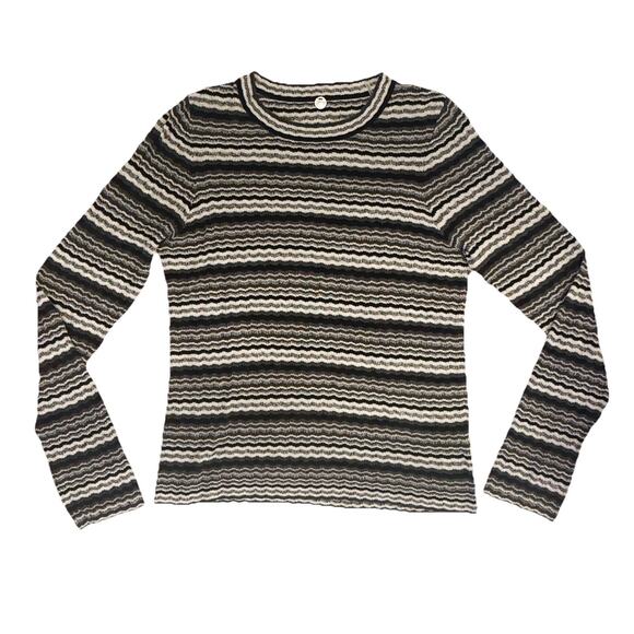 Margaret O'Leary Women's Grey and White Striped Cotton Sweater Size Medium - Picture 1 of 6